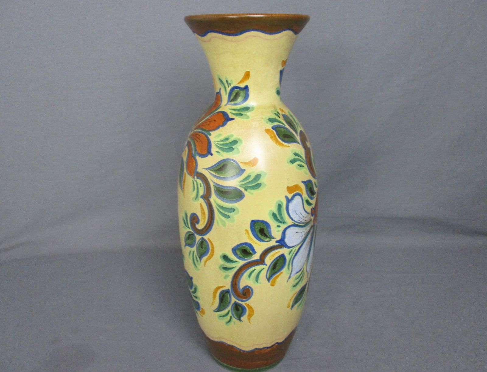 Large Vase  Marked Elly Gouda Plateel Hand Painted Flowers Polychrome photo 81.0