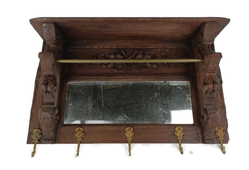 Antique Coat Rack Hat Rack Kitchen Rack Ornate Carved Wood Huge With Mirror