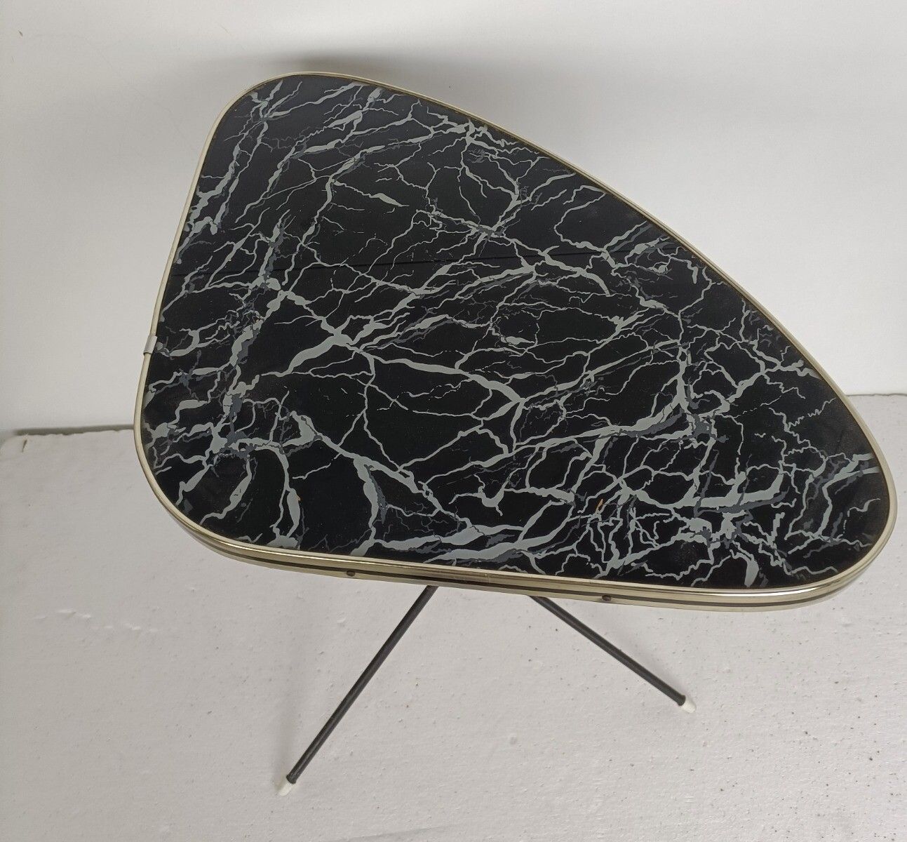 Lovely Small Side Occasional Table Iron  Legs Marble Look Top Modernist Vintage photo Furniture