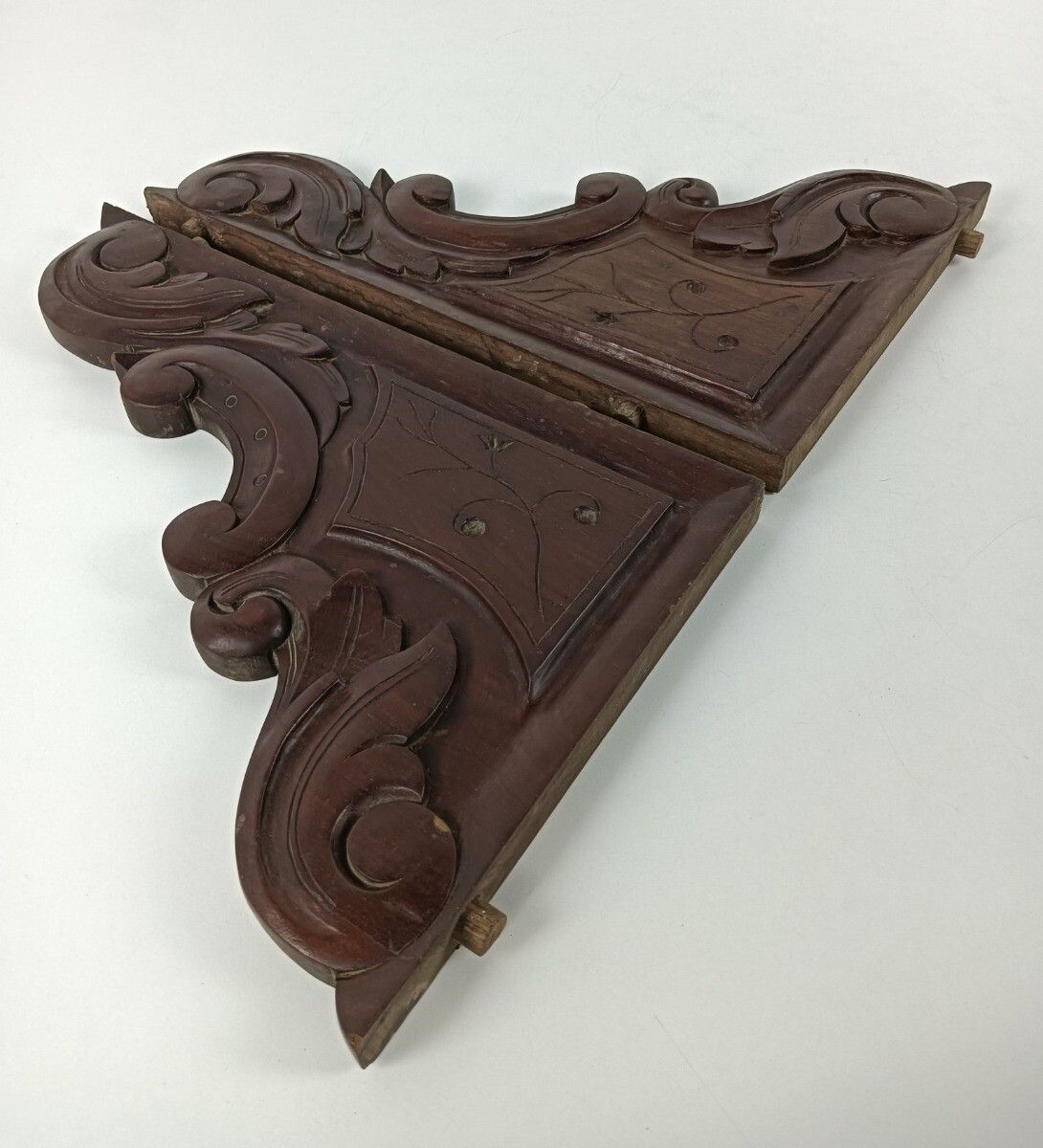 Pair  Corbels Hand Carved Wood Pediment Ornate Finial Architectural Brackets Fin photo for sale