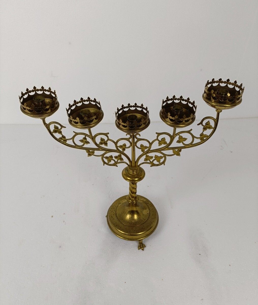 Candle Holder  Brass  Ornate Hollywood Regency Style Stylish Candelabra 5 Arm Le photo buy