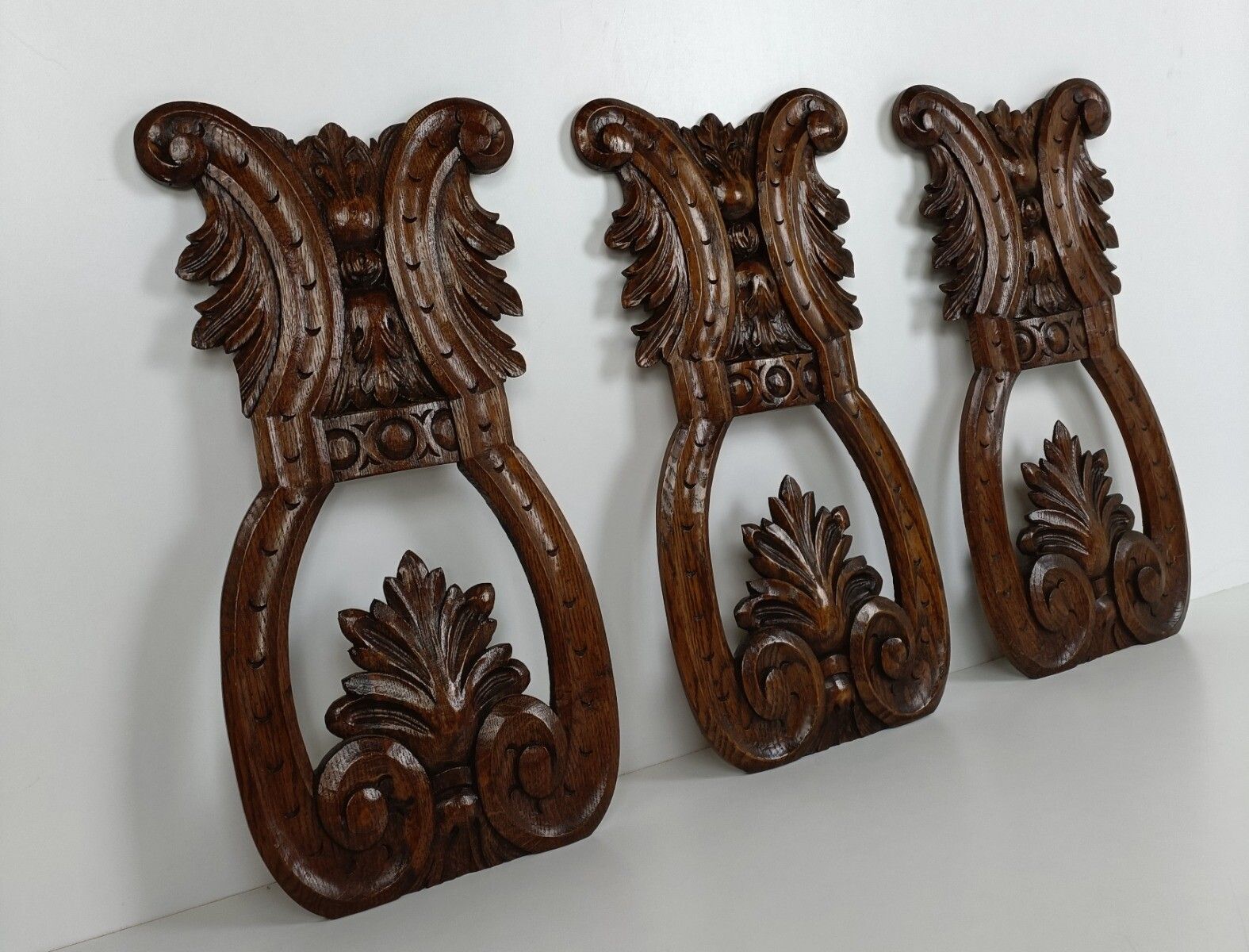 Three Hand Carved Wooden Trims Panels Pediments Corbels Antique Flowers Gorgeous photo furniture