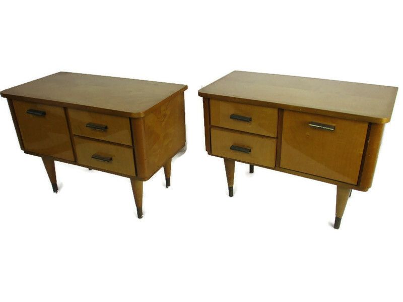 Pair Couple  Vintage Nightstands End Tables Mid Century Modern Wood Retro Wow photo furniture