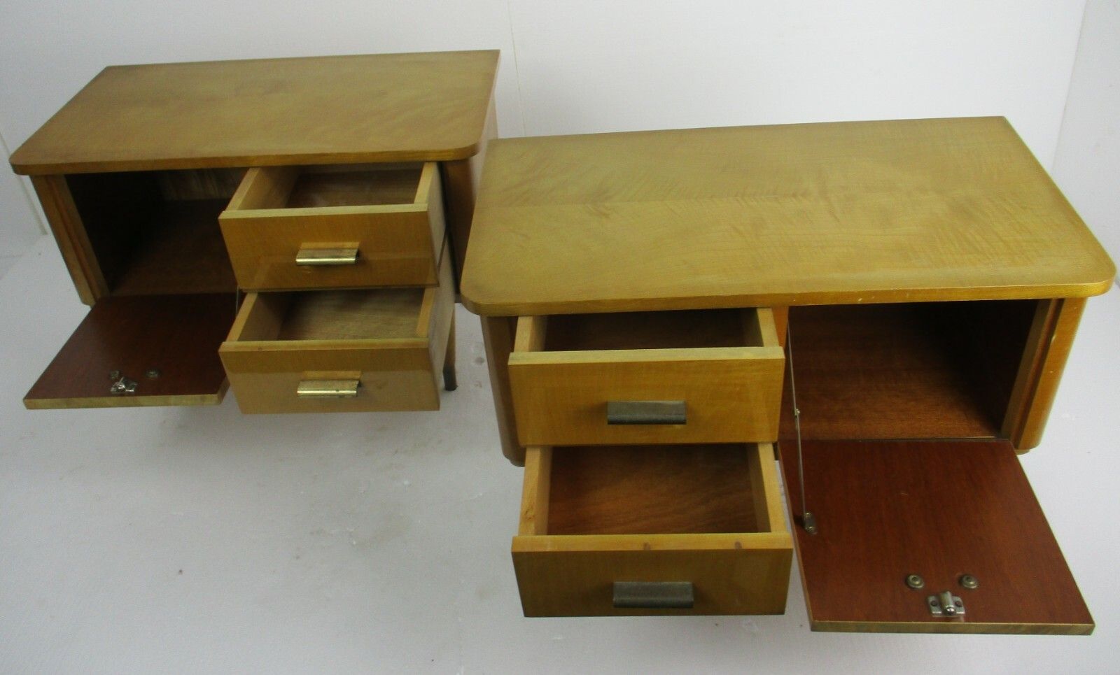 Pair Couple  Vintage Nightstands End Tables Mid Century Modern Wood Retro Wow photo for sale