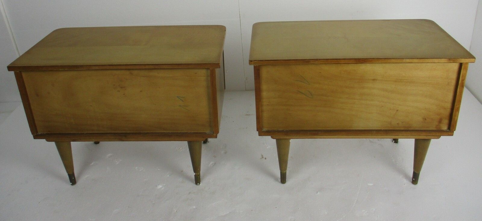 photo for sale Pair Couple  Vintage Nightstands End Tables Mid Century Modern Wood Retro Wow