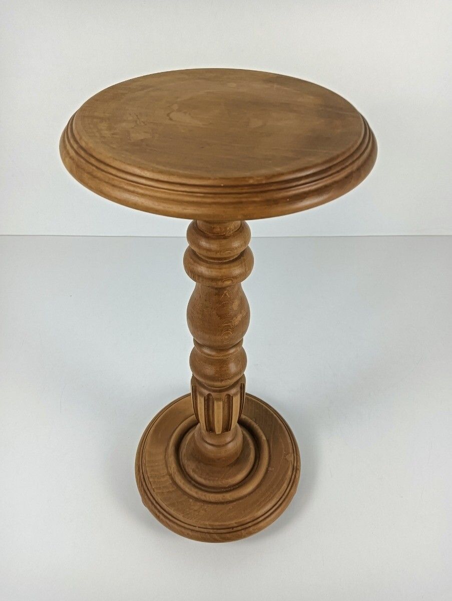 Vintage Carved Wooden Pedestal Plant Stand Side Table Farmhouse Country Style photo furniture