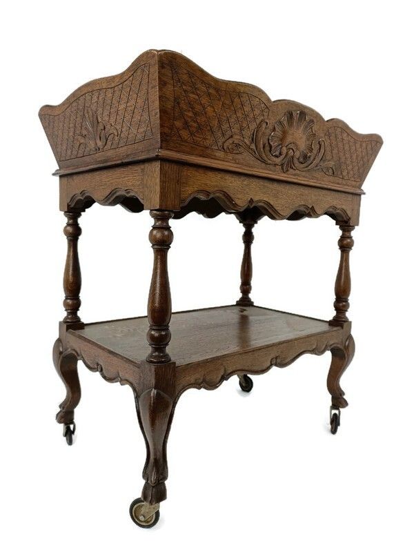 Bar Cocktail Tea Cart Trolley  Mid Century Modern Kitchen Island Ornate Wood Wow