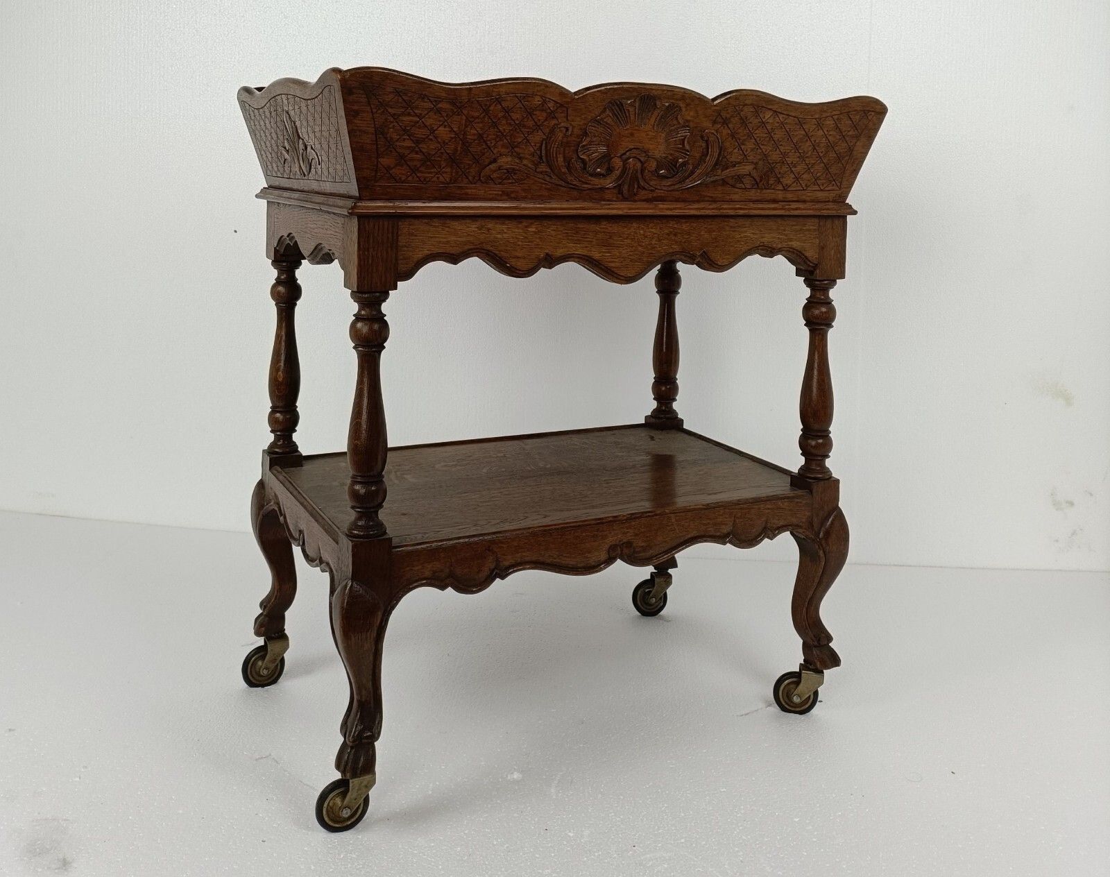 Bar Cocktail Tea Cart Trolley  Mid Century Modern Kitchen Island Ornate Wood Wow photo furniture