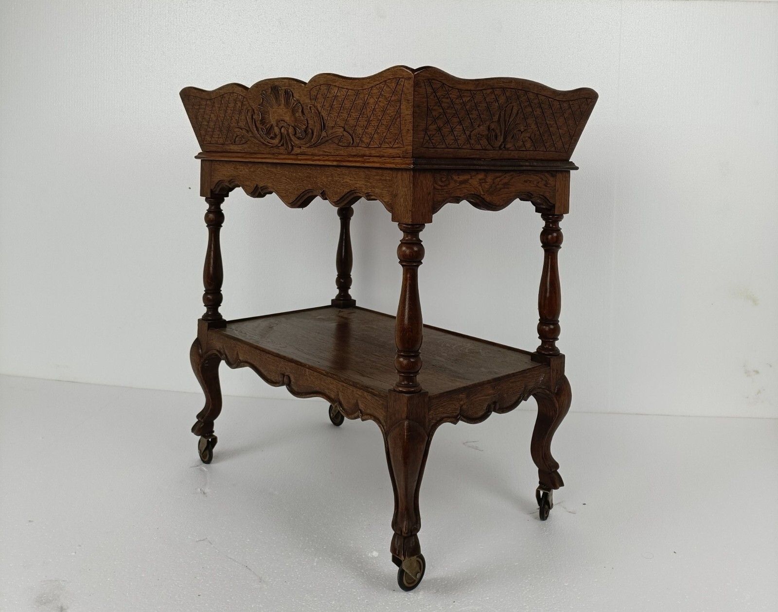 Bar Cocktail Tea Cart Trolley  Mid Century Modern Kitchen Island Ornate Wood Wow photo for sale