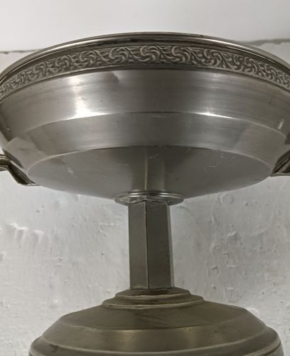 Art Deco Spelter  Communion Dish Bowl Centerpiece Ciborium Tray Etched Glass Cat photo buy