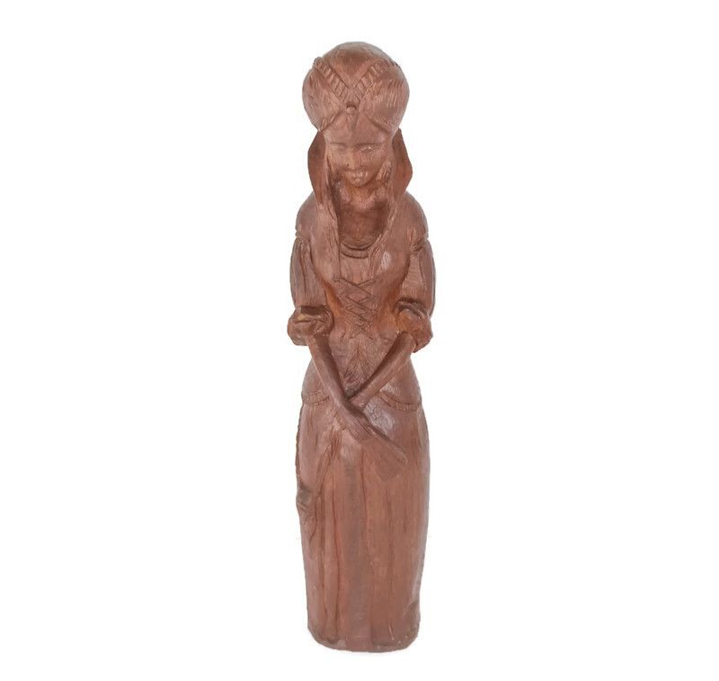 Hand Carved Wooden Statue Sculpture Victorian Lady With Fan