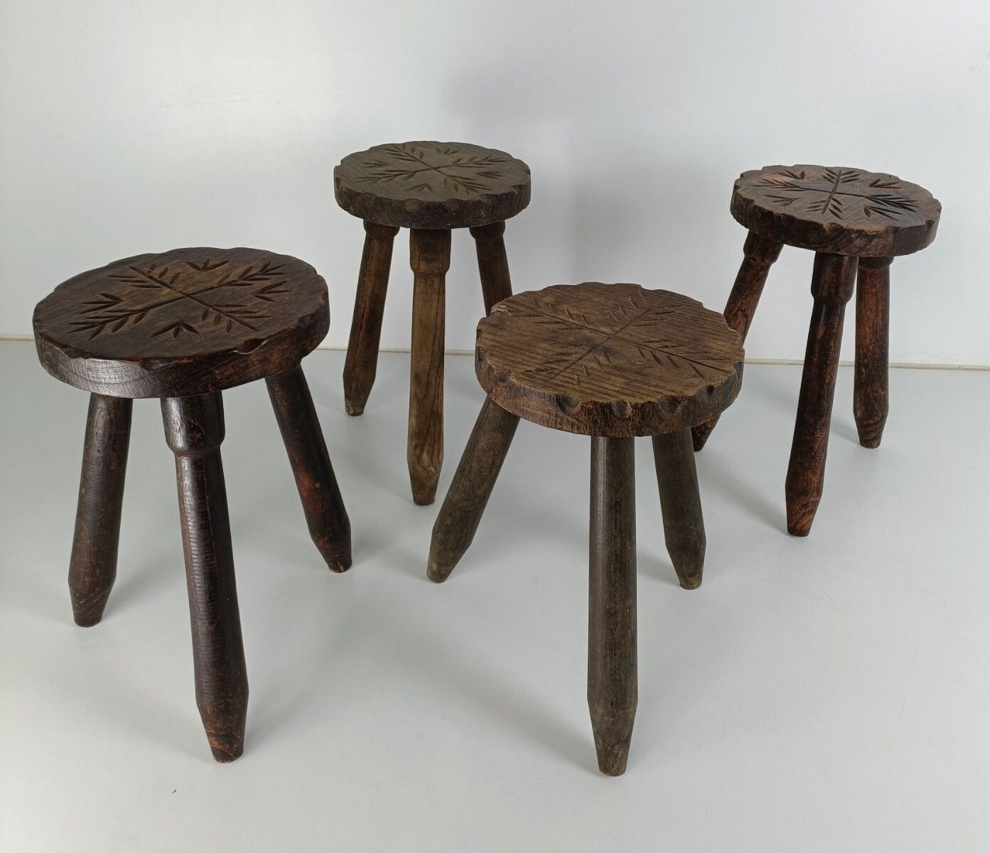 Set Of 4 Spanish Tripod Side Display Wine Milking Stools Tables Pedestals Plant photo furniture
