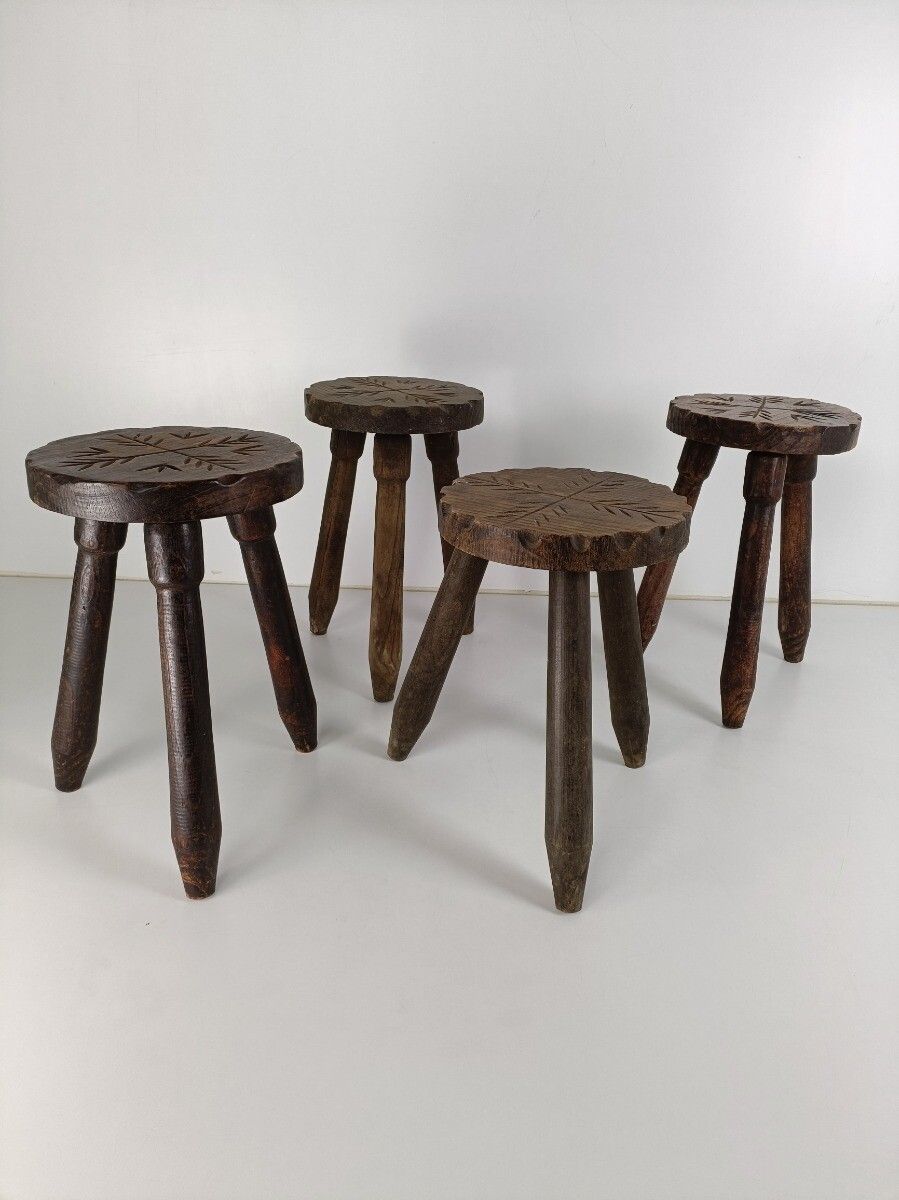 Set Of 4 Spanish Tripod Side Display Wine Milking Stools Tables Pedestals Plant photo for sale