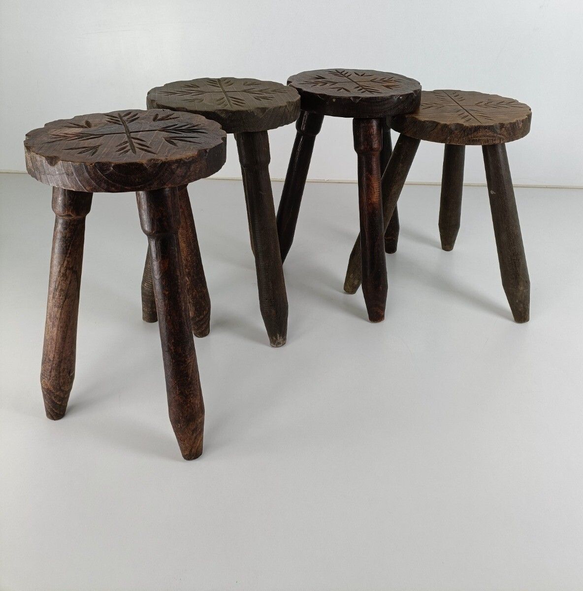 Set Of 4 Spanish Tripod Side Display Wine Milking Stools Tables Pedestals Plant photo vinterior
