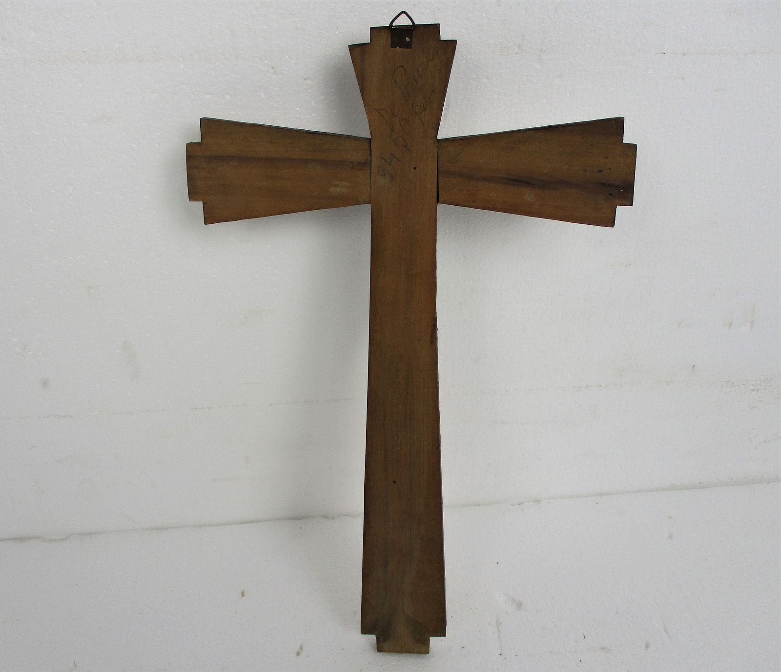 Art Deco Bauhaus Hanging Wall Crucifix Wood Brass Corpus Modernist Jesus Christ photo vintage