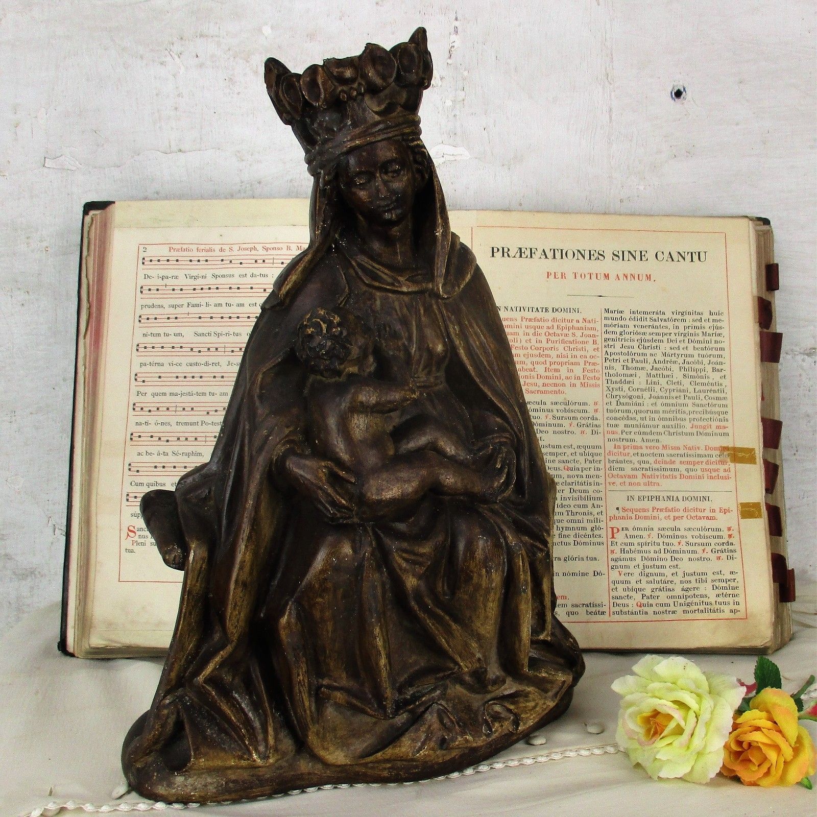 Statue Virgin Mary With Infant On Her Lap Against Her Chest Dürer Plaster Htf photo furniture