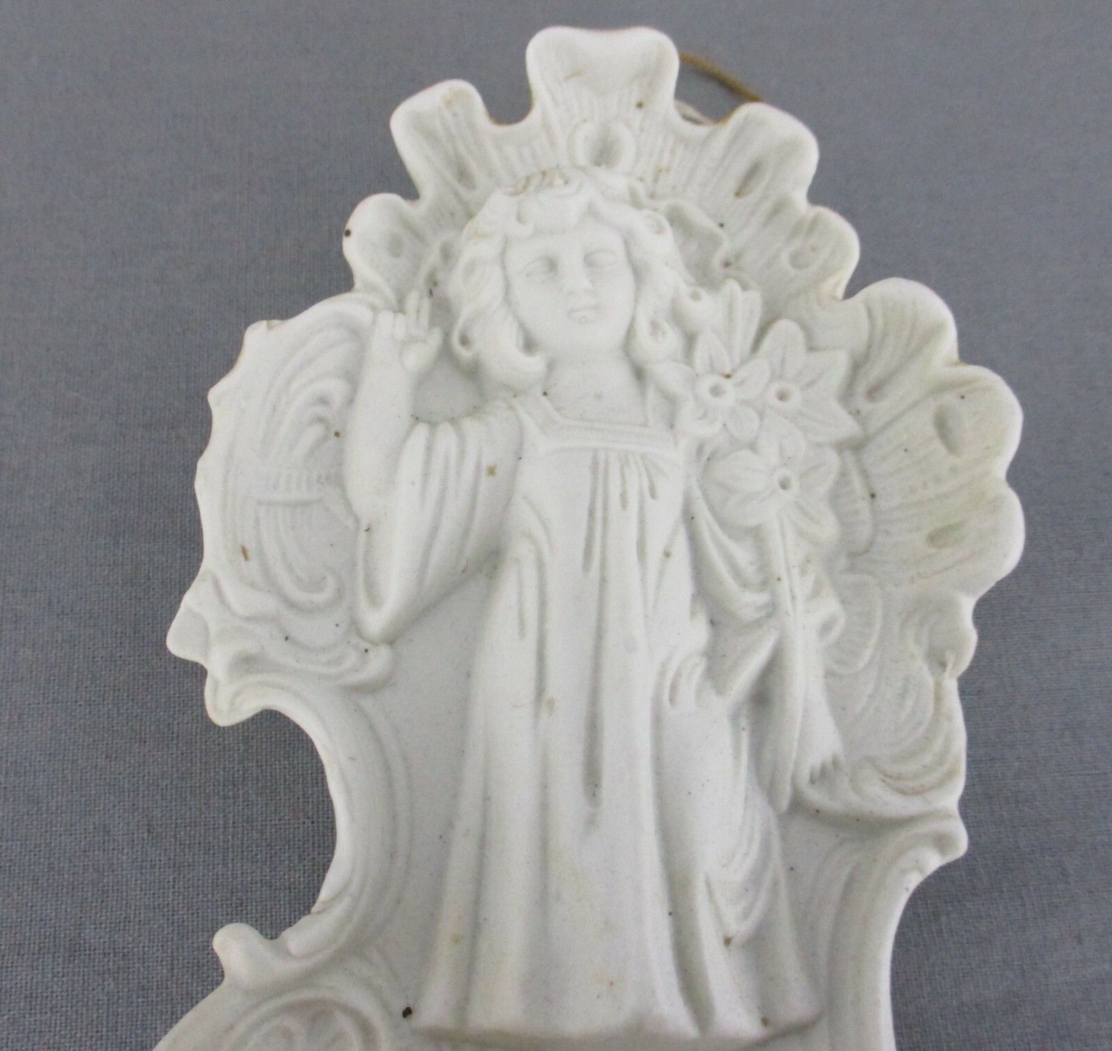 Porcelain Bisque Holy Water Font Vessel Little Girl Wall Hanging Antique photo furniture