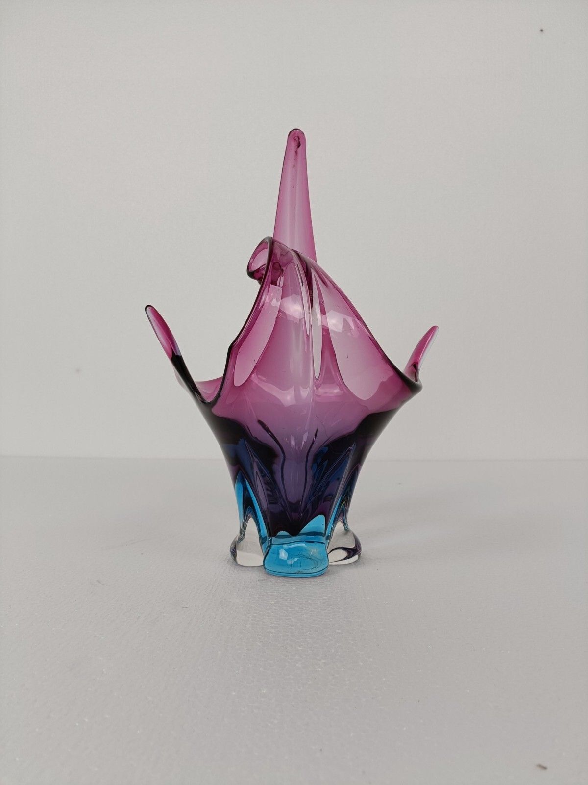 Italian Cranberry Blue Bowl Dish Centerpiece Murano Seguso Art Glass Stunning photo for sale