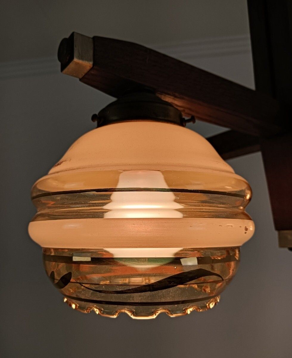 Art Deco Antique Chandelier 4 Lights Glass Shades Stylish Fixture Beautiful photo for sale