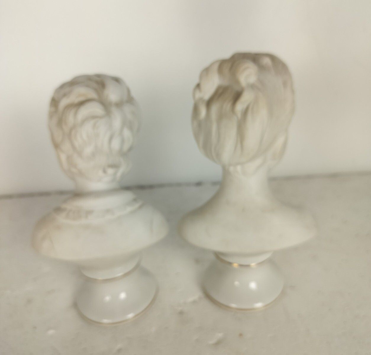 Couple Small Busts Boy Girl Capodimonte Marked Bisque Porcelain Vintage Lovely