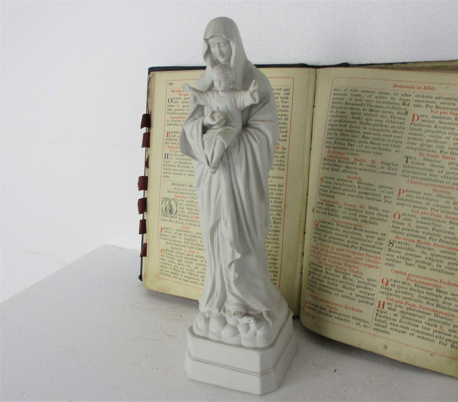 Antique Bisque Porcelain Statue Virgin Our Lady Mary Infant Child Exquisite Gorg photo for sale