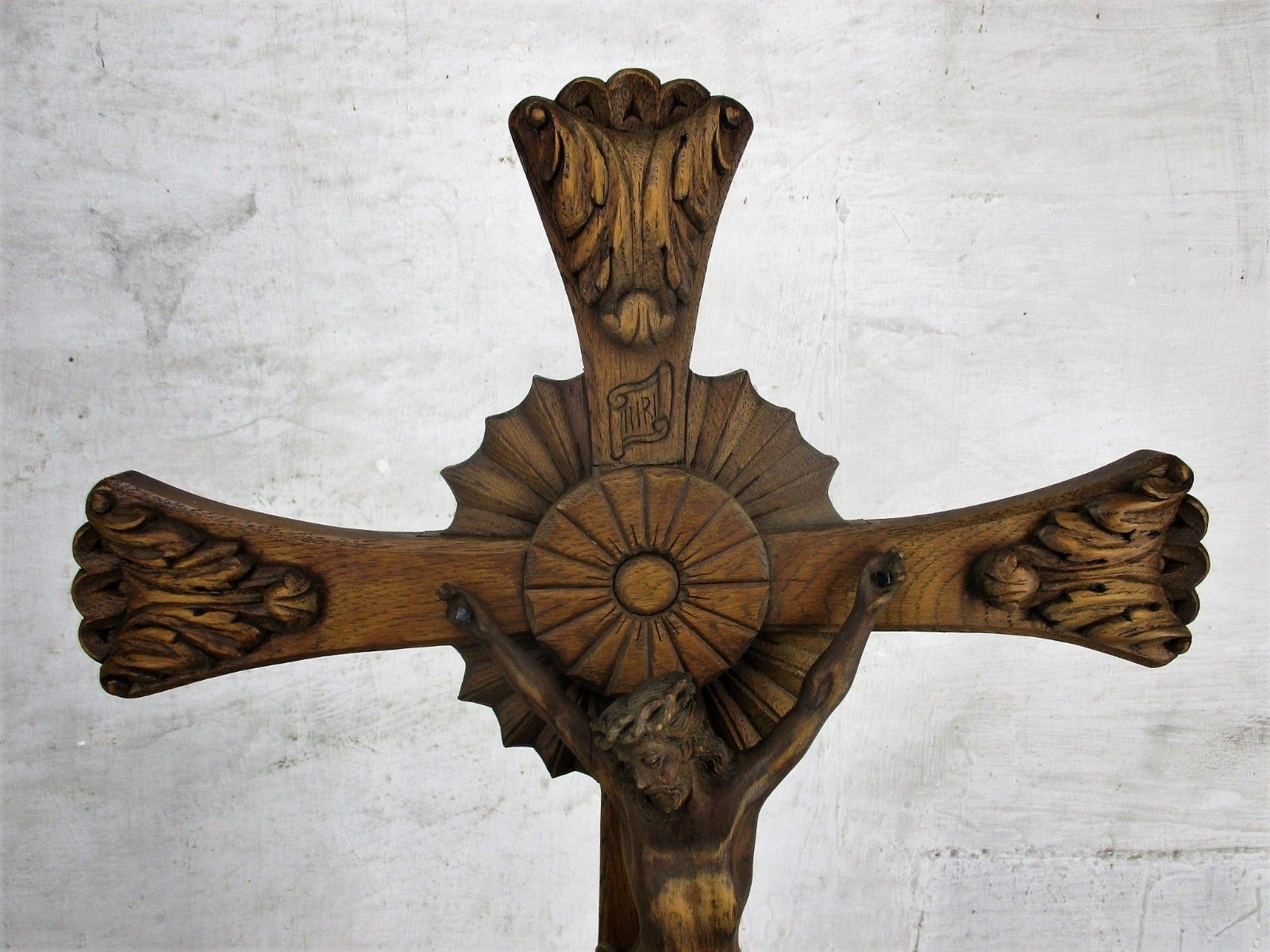 Stunning  Standing Hand Carved Oak Art Crucifix  Jesus Christ Dragon Htf Wow 70s photo for sale