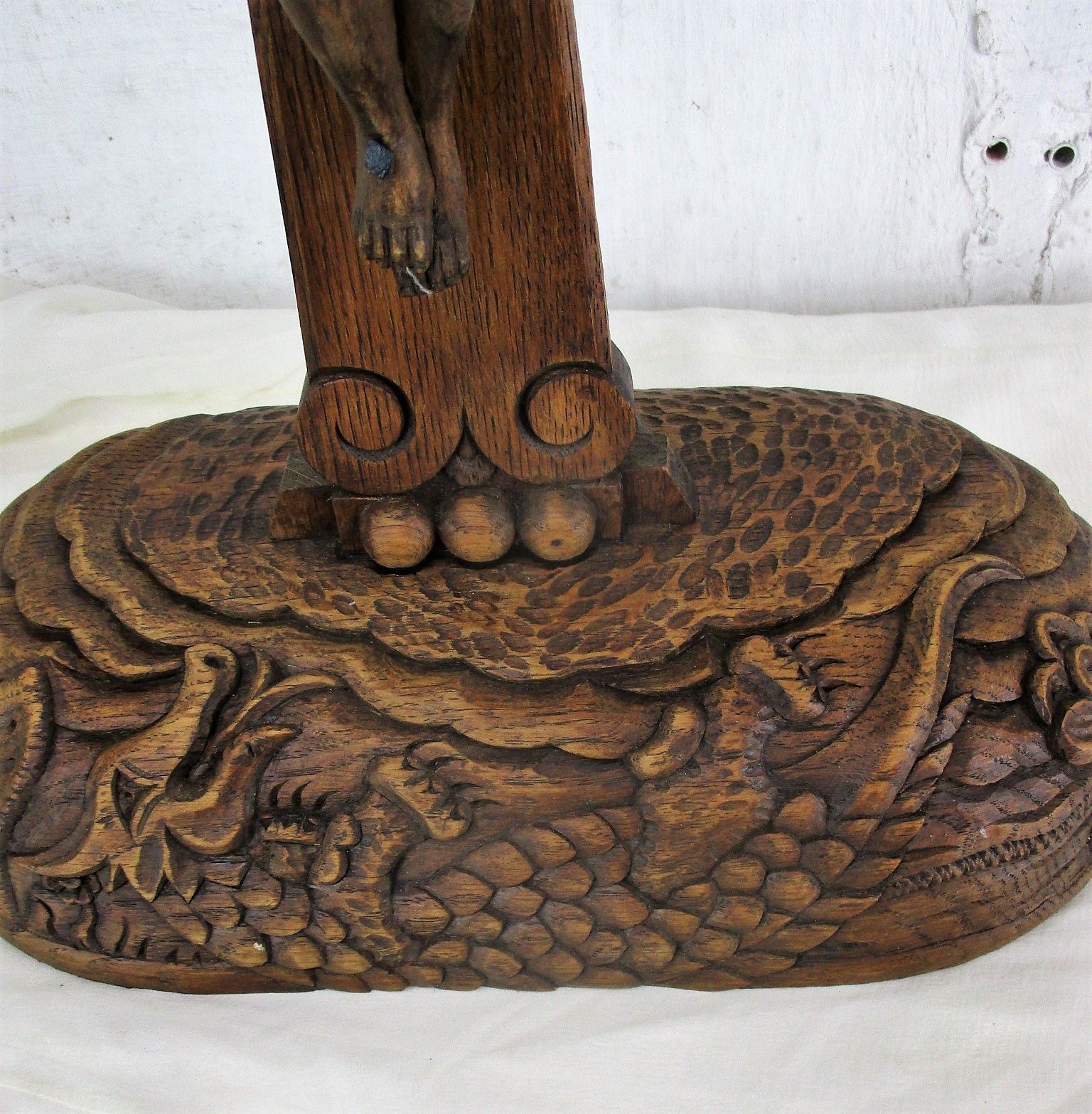 Stunning  Standing Hand Carved Oak Art Crucifix  Jesus Christ Dragon Htf Wow 70s photo buy