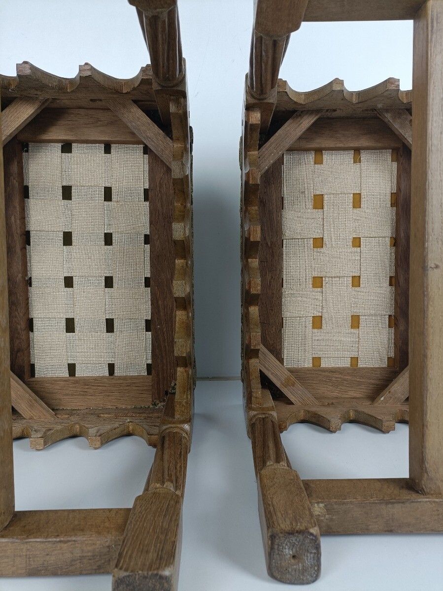 Furniture Couple Of Gothic Church Footstool Foot Rests 19th Century Oak French photo