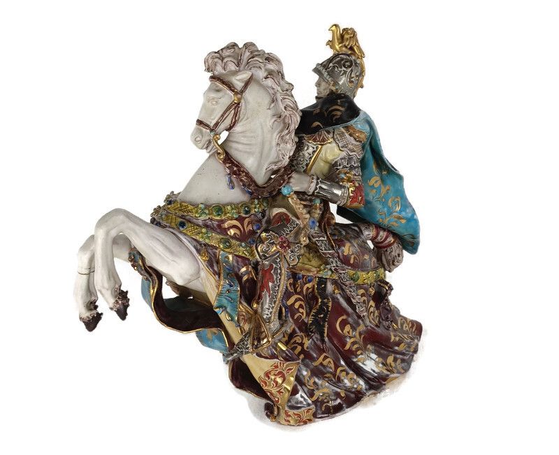 Statue Figurine Patarino Italy Medieval Knight On Horseback Hand Painted Sculptu
