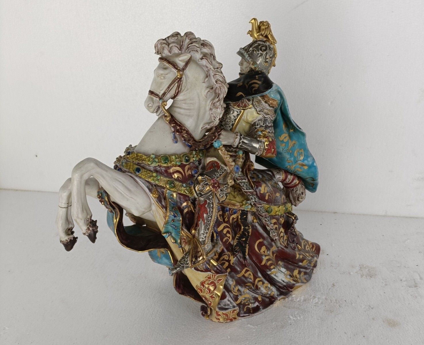 Statue Figurine Patarino Italy Medieval Knight On Horseback Hand Painted Sculptu photo Art