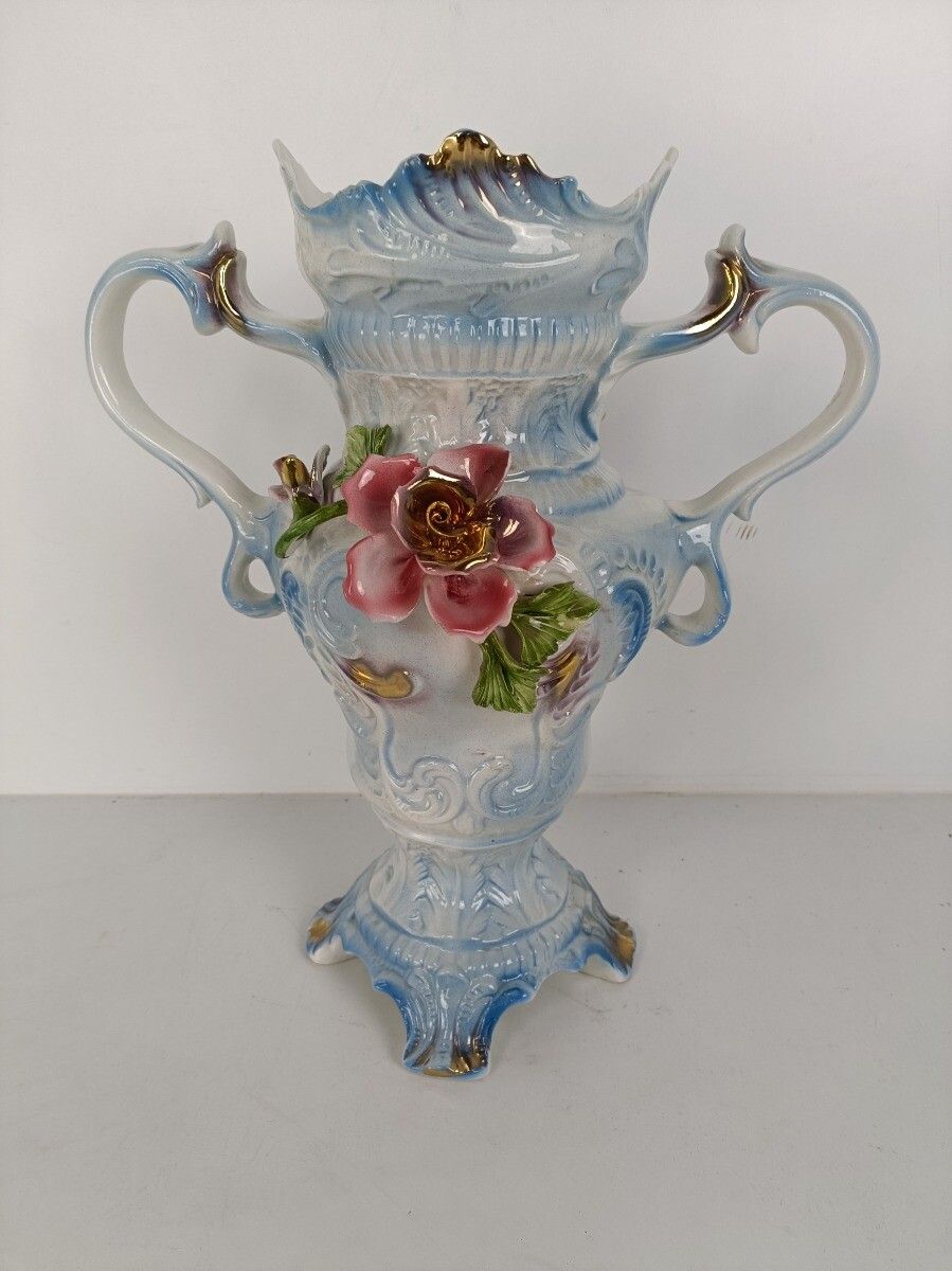 Gorgeous Large Italian Vase Applied Flowers Capodimonte Style Italy Baroque photo furniture