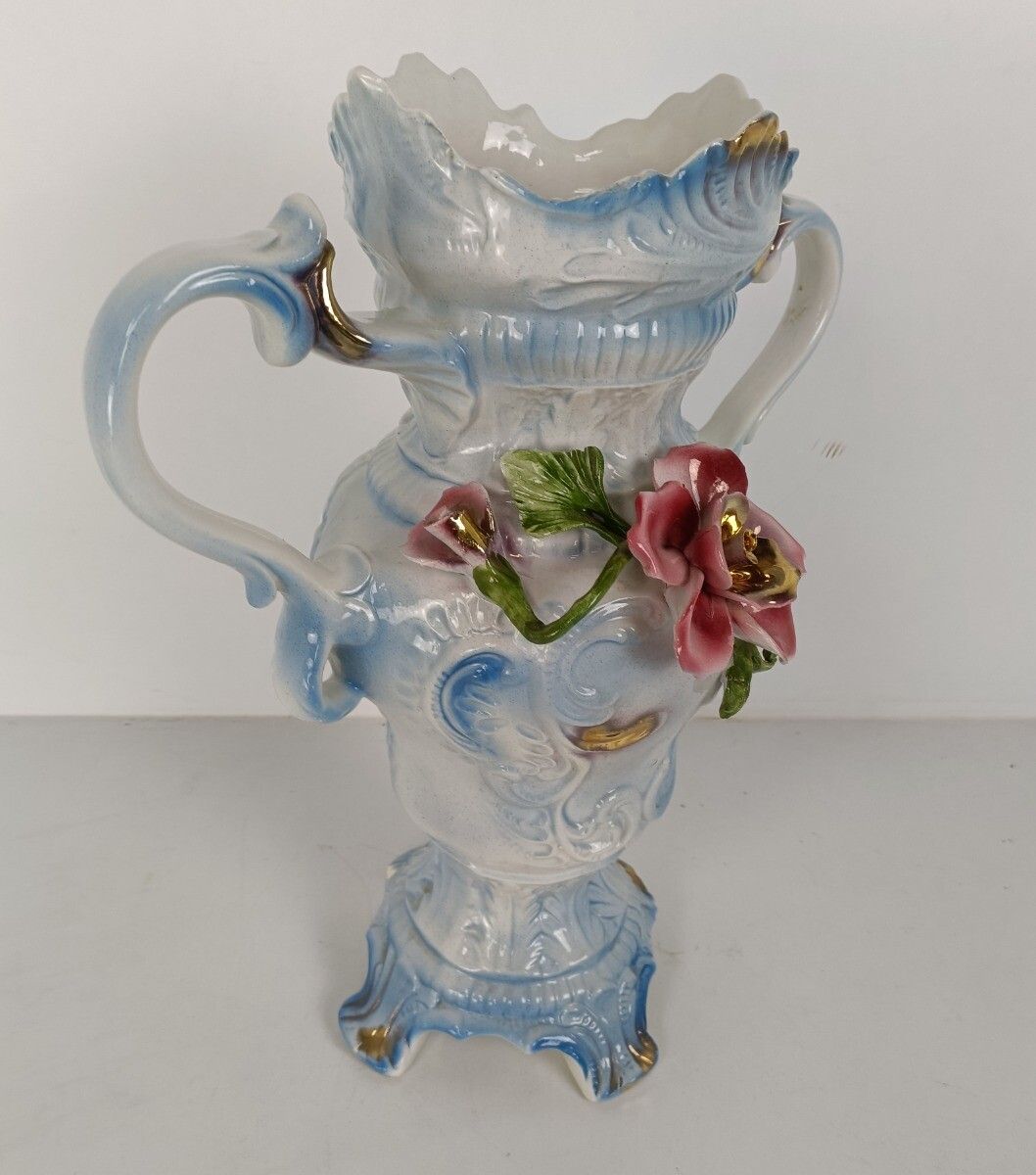 Gorgeous Large Italian Vase Applied Flowers Capodimonte Style Italy Baroque photo buy