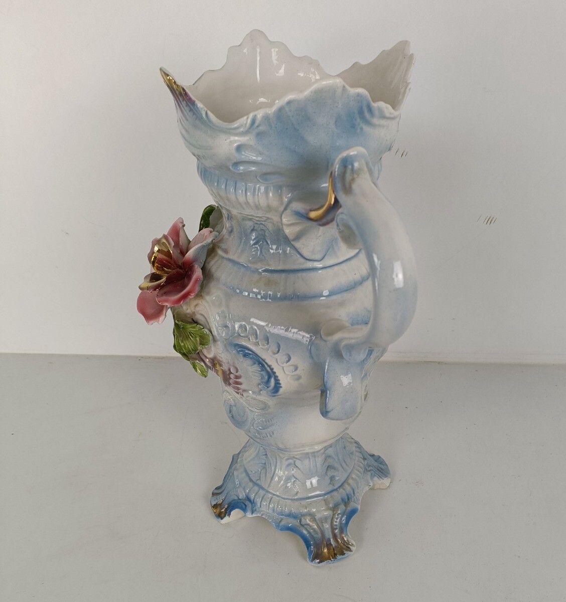 photo furniture Gorgeous Large Italian Vase Applied Flowers Capodimonte Style Italy Baroque