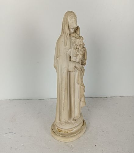 Statue Plaster St Therese Lisieux Little Flower Of Jesus White Vintage Christian photo furniture