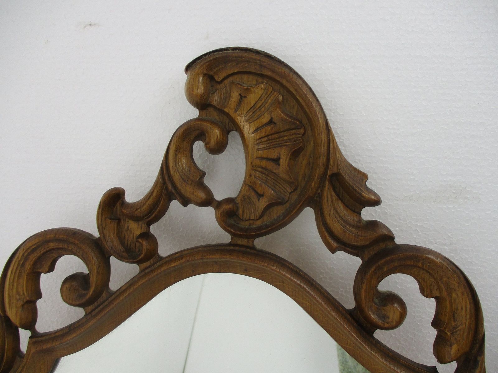 Large Beautiful Ornate Wooden Oak Wall Hanging Mirror Romantic Hollywood Regency photo for sale