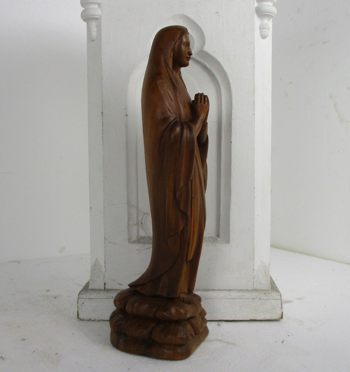 Hand Carved Wooden Statue Virgin Mary Our Lady Madonna Walnut Ornate photo 323.0