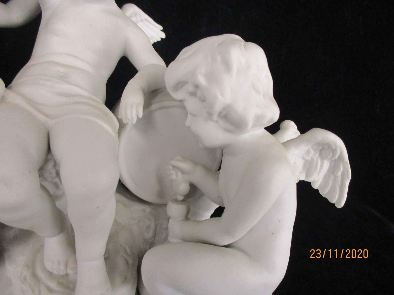 Angels Drinking Wine Celebration Porcelain Statue Figurine Marked Ddr Bisque Joy photo for sale