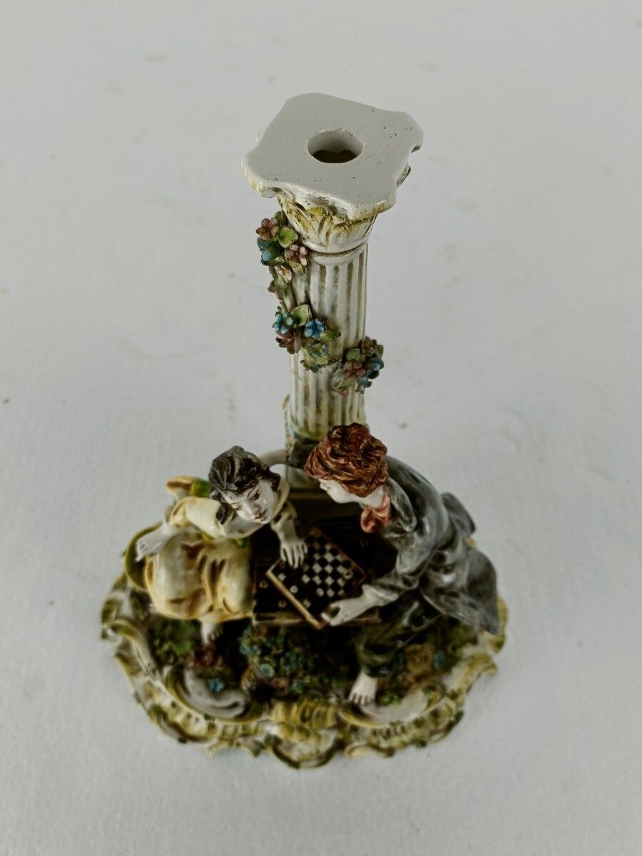 Figurine Statue  Capodimonte  Courting Couple Playing Chess  Marked Exquisite VI photo buy