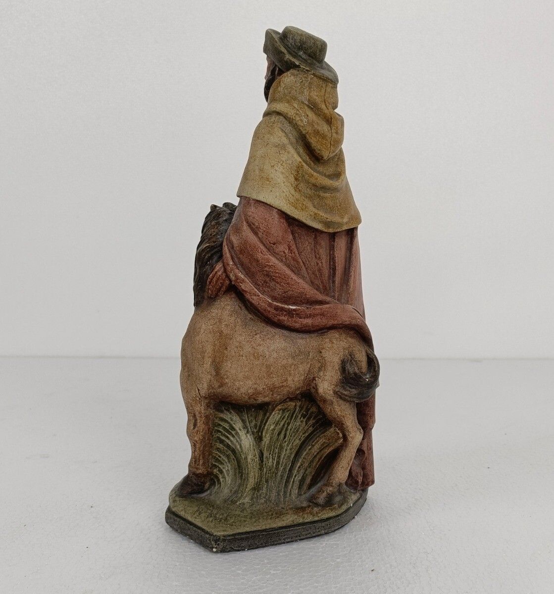 Saint Or Shepherd With Cow And Horse Statue Polychrome Stoneware photo for sale