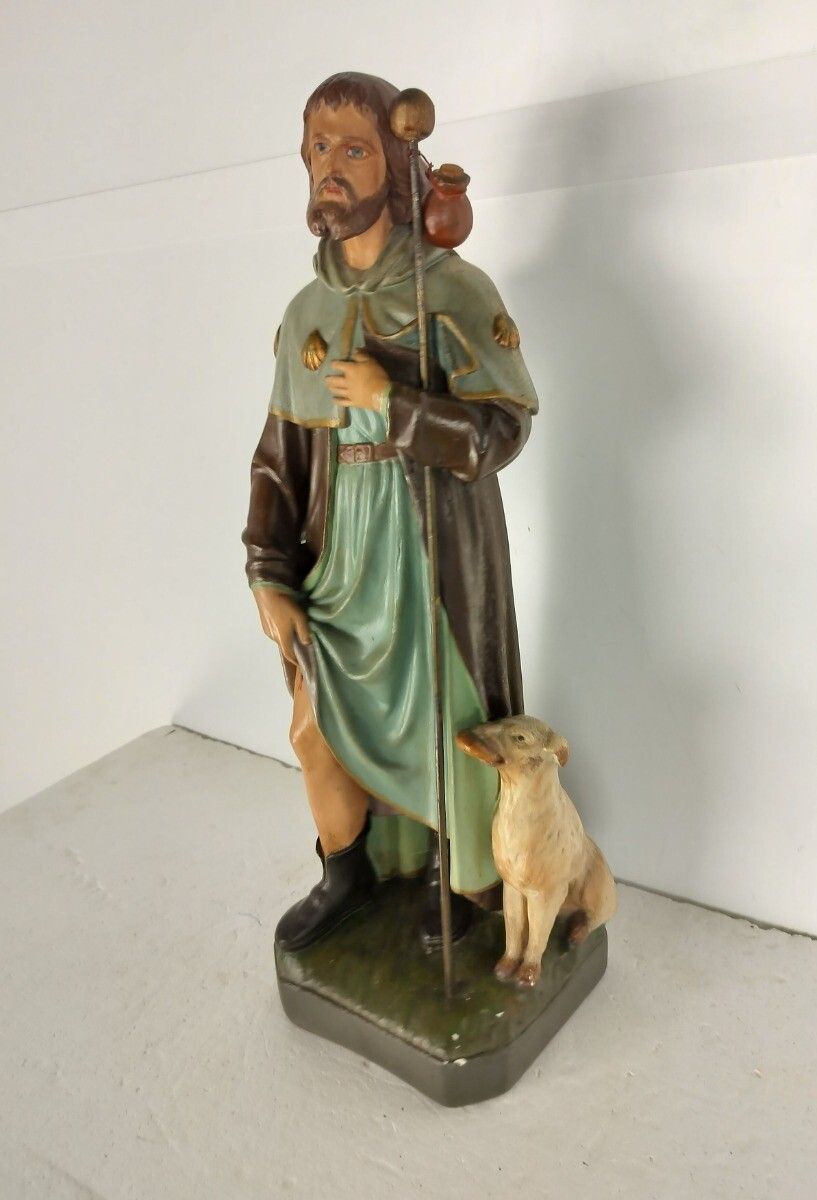 Large Statue Saint Roch Rocchus Rocco Plaster Patron Of Dogs Bachelors Collector photo furniture
