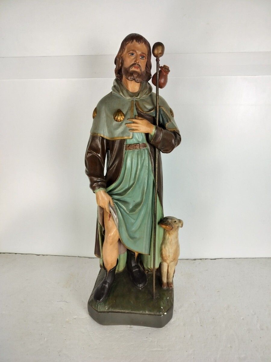 Large Statue Saint Roch Rocchus Rocco Plaster Patron Of Dogs Bachelors Collector photo for sale