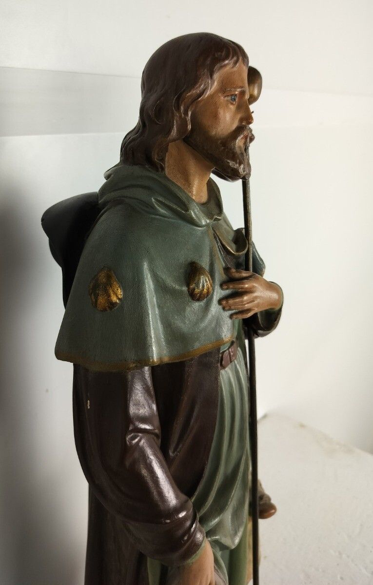 Large Statue Saint Roch Rocchus Rocco Plaster Patron Of Dogs Bachelors Collector photo 647.0