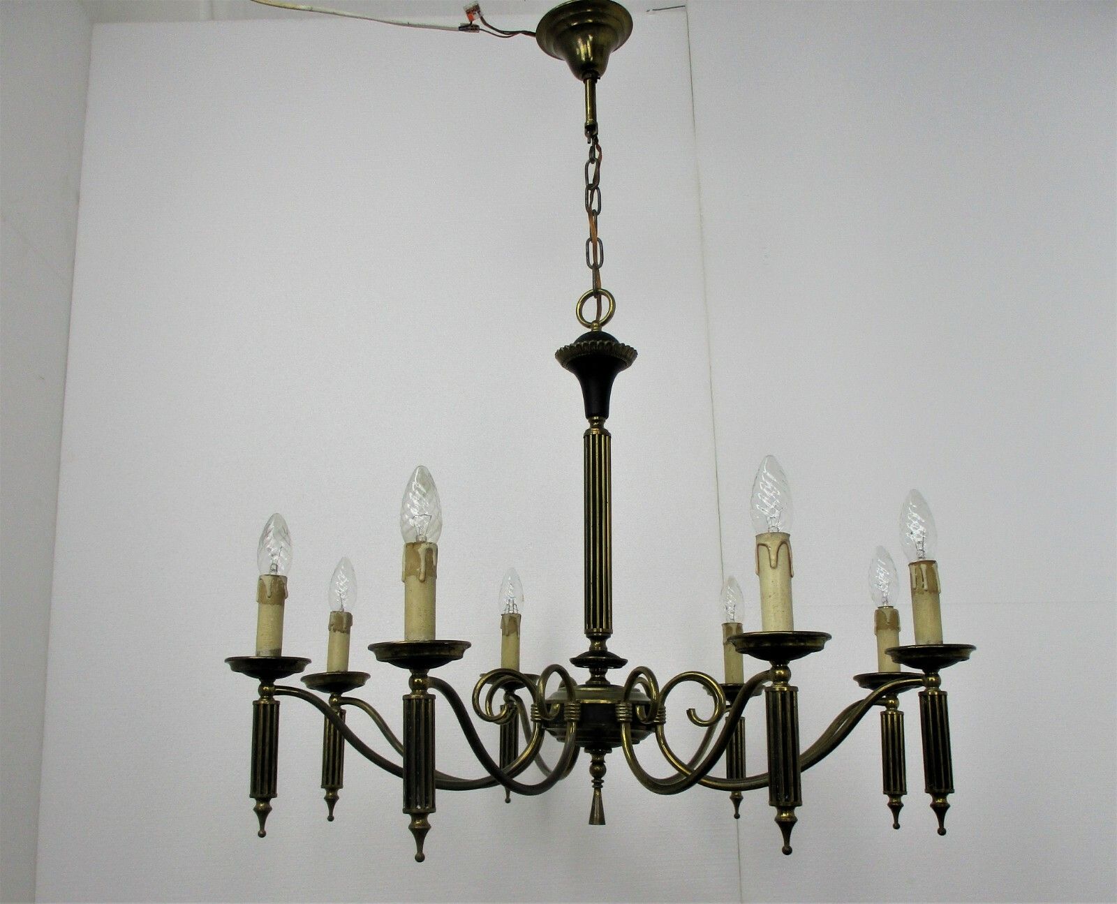 8 Arm Lights Pan Chandelier Revival French Empire Style Brass Ornate Antique photo furniture
