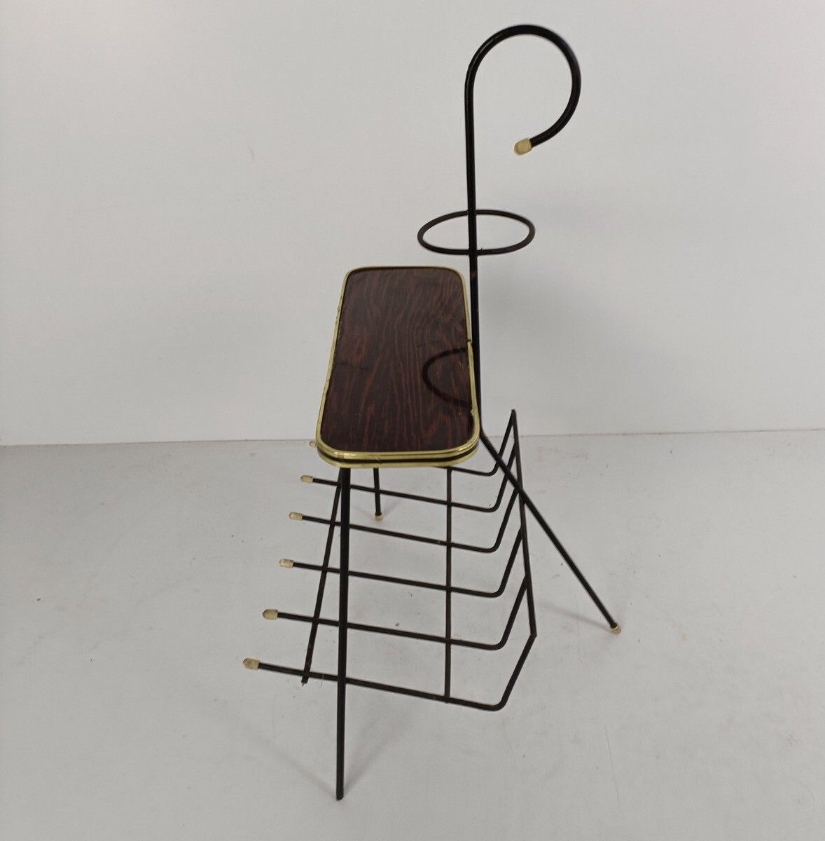 Funky Vintage Modernist Newspaper Basket Side Table Plant Stand Wrought Iron Ven photo buy