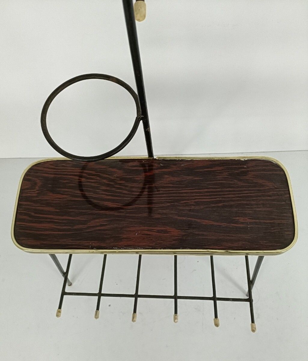 photo furniture Funky Vintage Modernist Newspaper Basket Side Table Plant Stand Wrought Iron Ven