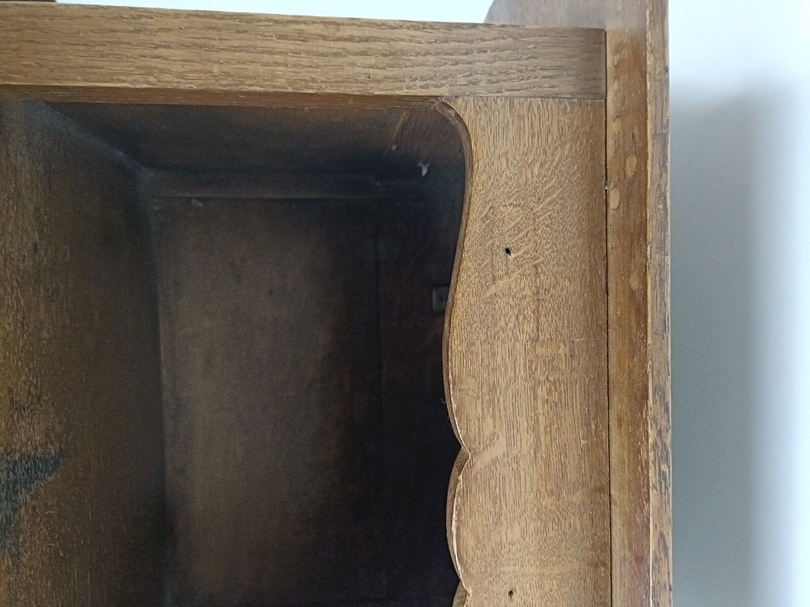 photo vinterior Antique Rare Art Deco Cabinet Desk Table Carved Wood Very Special Barn Farmhouse