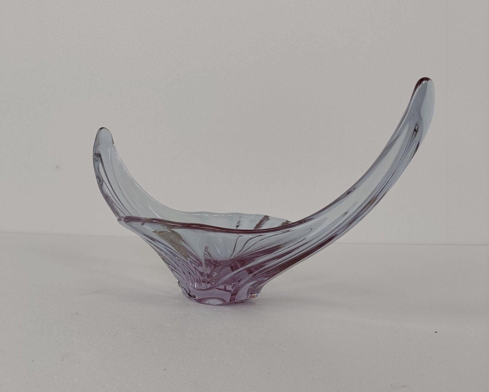 Val St Lambert Clear Light Purple Bowl Dish Centerpiece Art Glass Belgium Marked photo for sale