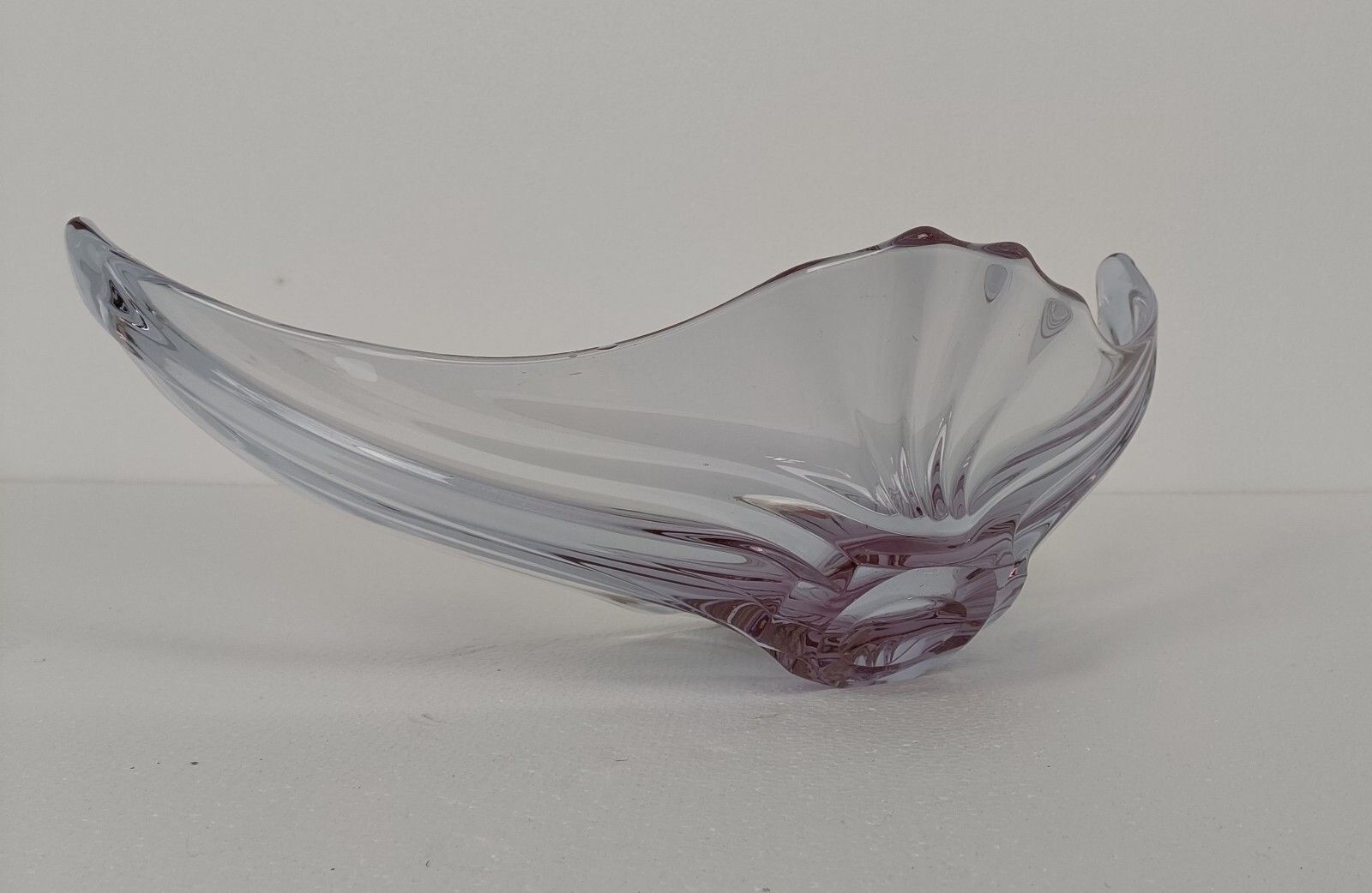 Val St Lambert Clear Light Purple Bowl Dish Centerpiece Art Glass Belgium Marked photo buy