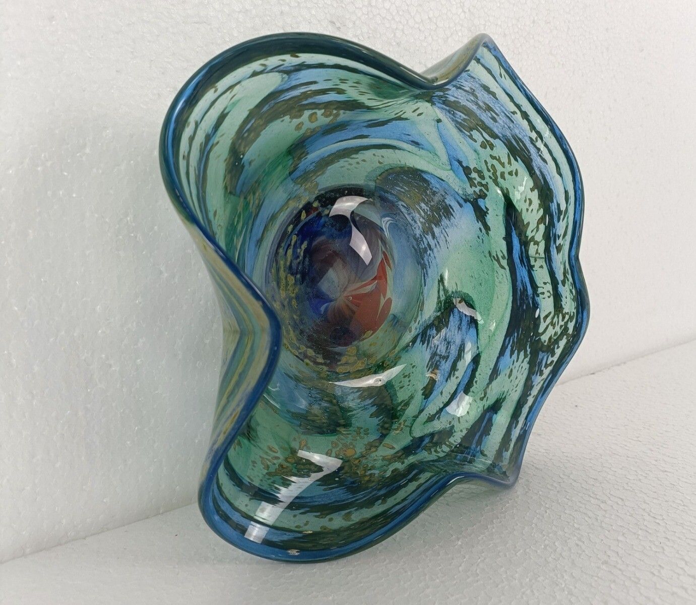 Art Glass Hand Blown Dish Centerpiece Murano Style Gorgeous Very Rare photo for sale