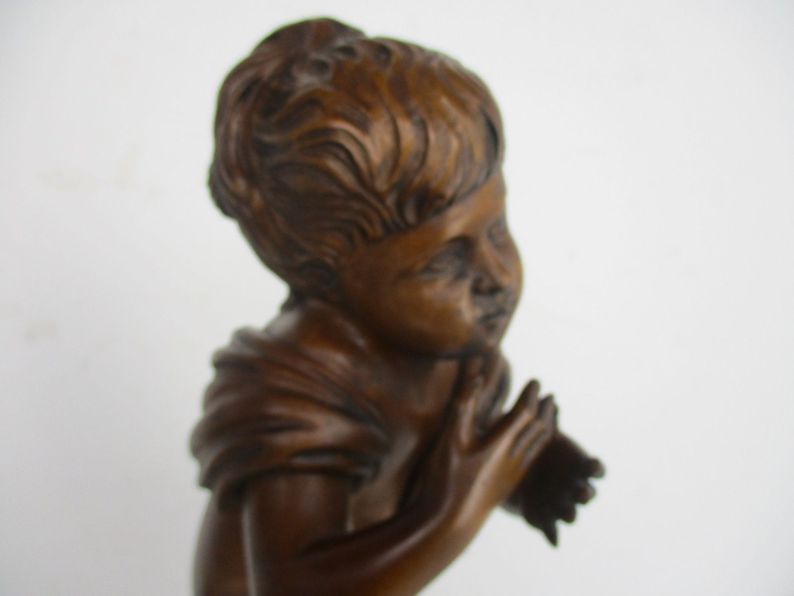 L Hand Carved Wood Statue Little Boy Cherub Putti Signed De Hondt Willy Piece Of photo Art